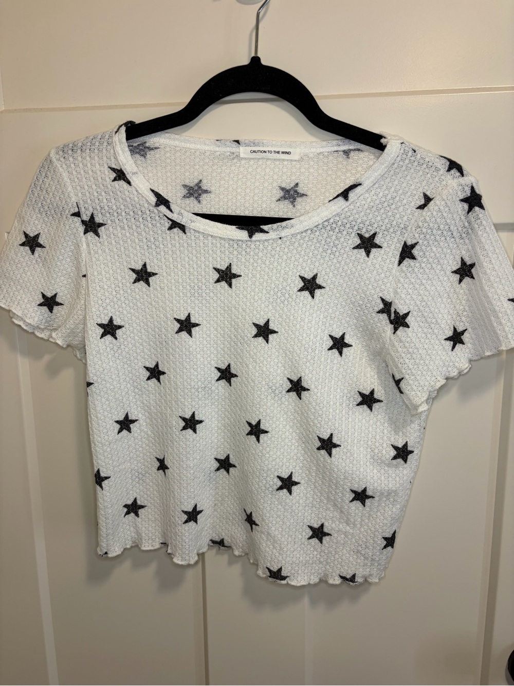 Caution To The Wind White Short Sleeve Star Crop Top